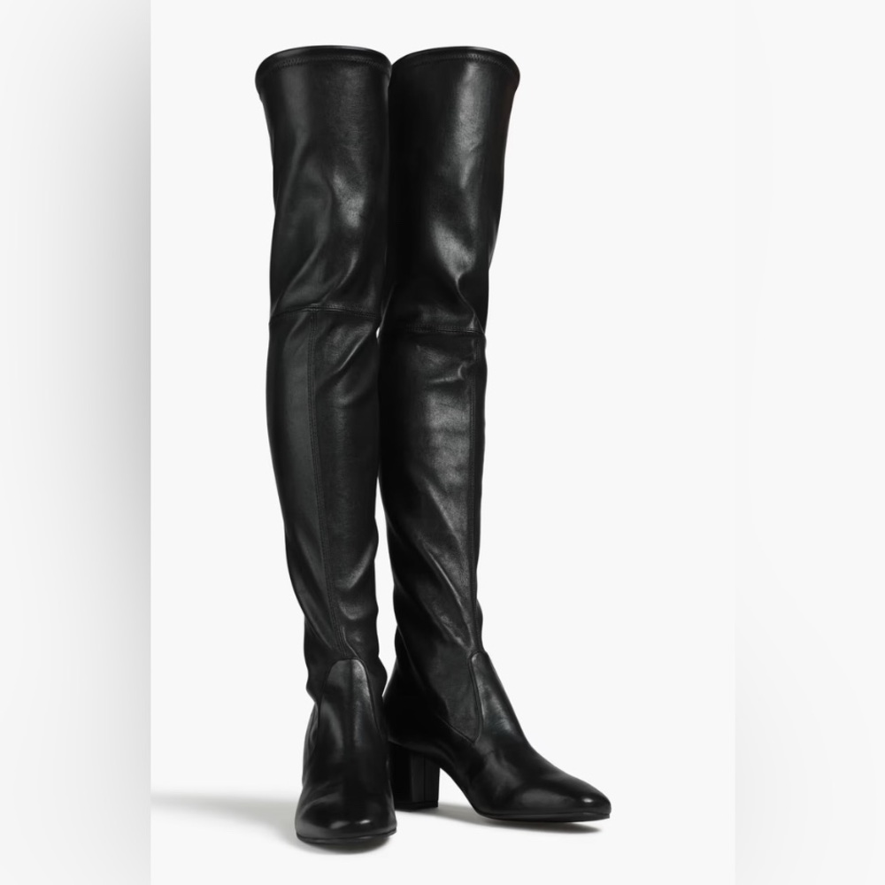 NWT Stuart Weitzman Genna 60 City OTK Boot: Black Stretch Leather, 9.5/40 - Picture 2 of 16